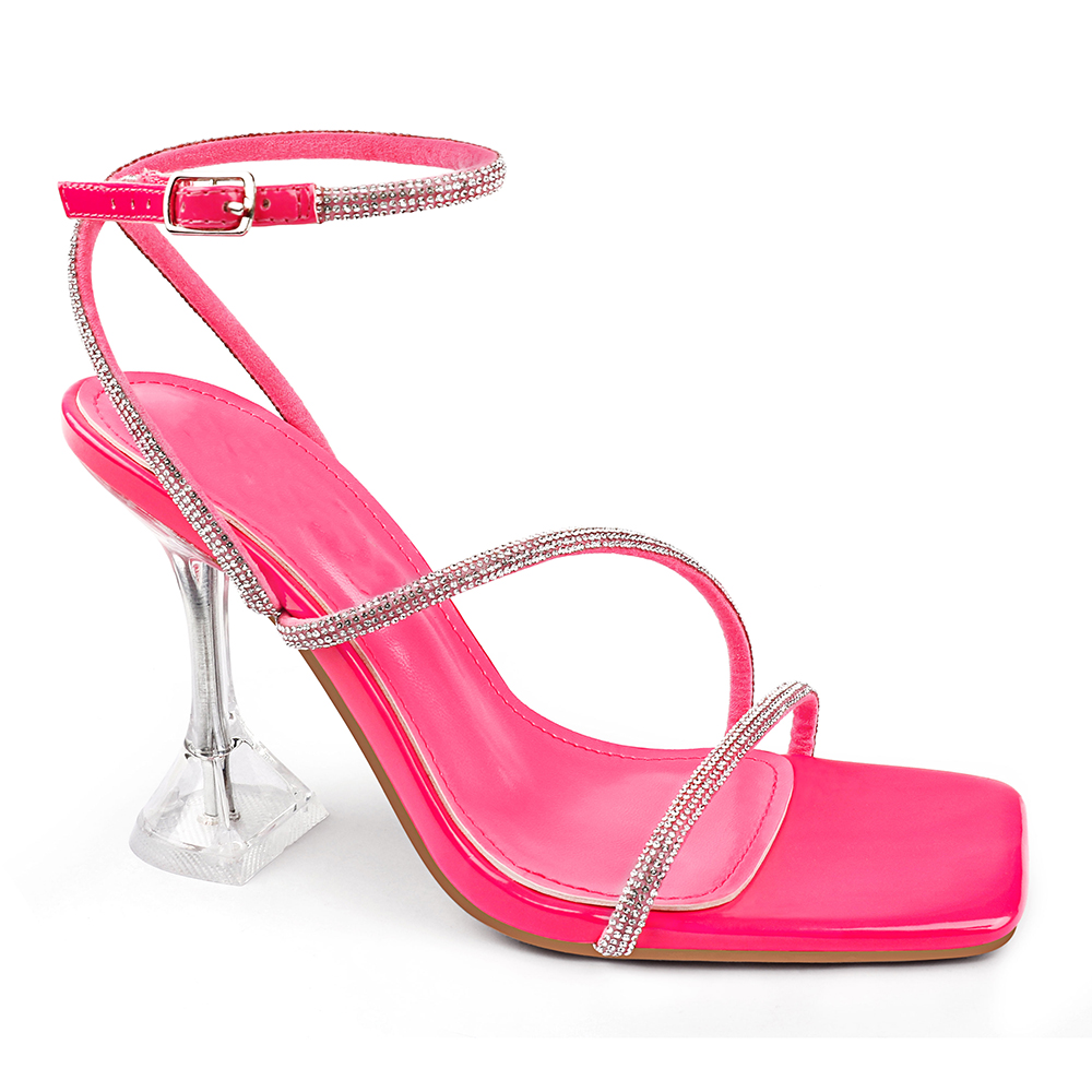 95mm/3.74 inch Women's Rhinestone High Heels Crystal Strappy Heels Square Toe Sandals for Dating Party