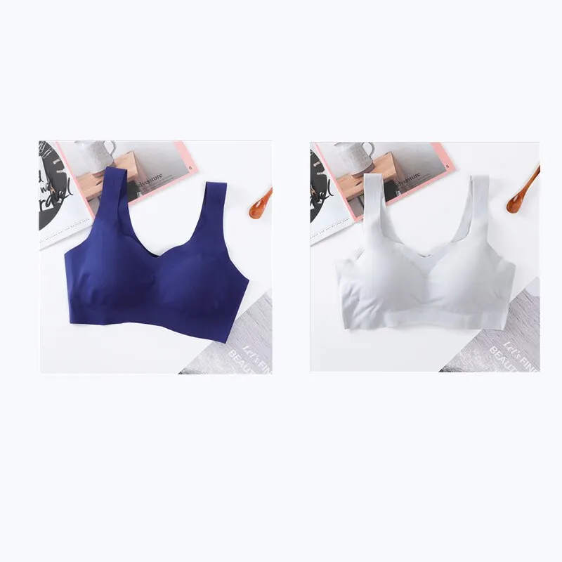 2PCS Ice Silk Bras Seamless Women Soft Thin Push Up Underwear Lingerie Sleep Vest Top Chest Padded Bralette топ Soutien Gorge