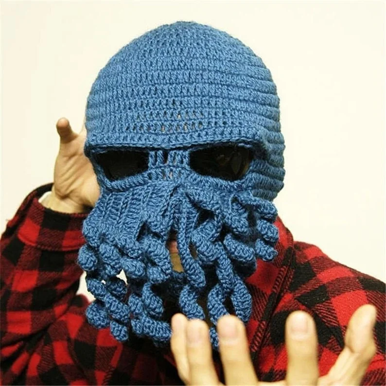 Funny Knitted Hat Party Octopus Beard Hat