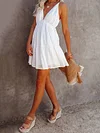 Deep V-Neck Solid Color Split-Joint A-Line Mini Dress