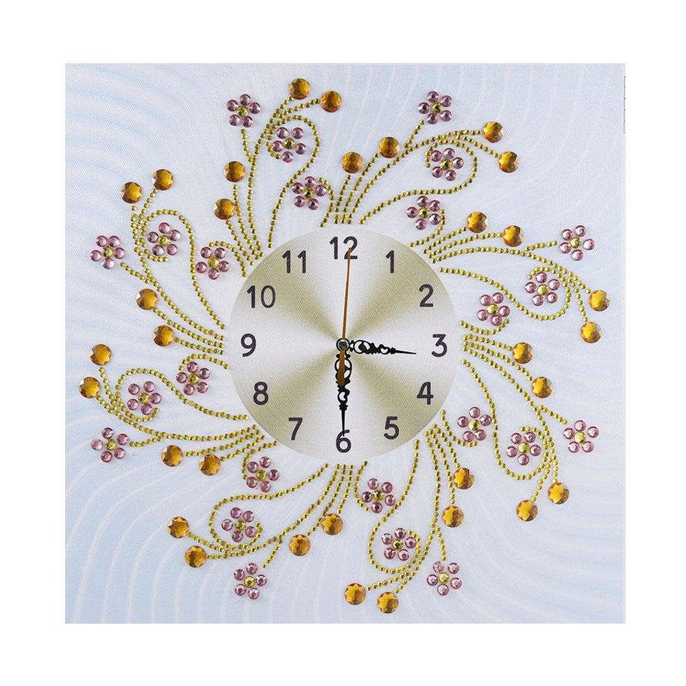Floral Wall Clock - Partial Drill - Diamond Painting