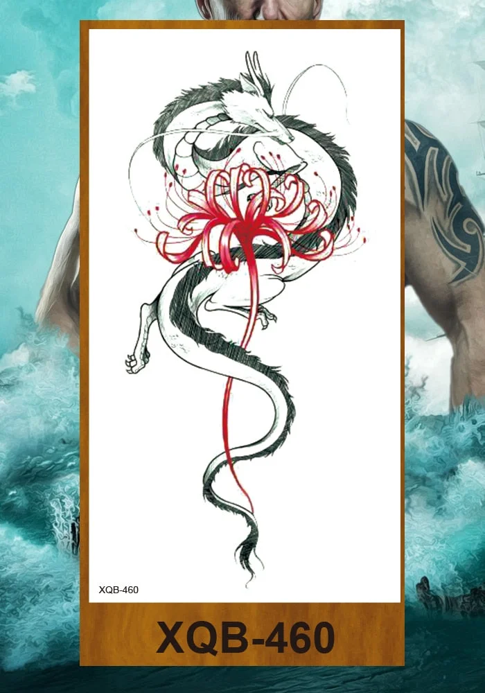 Temporary Tattoos Stickers Dragon Snake Tiger Totem Pterosaur Demon Beast Men Women Adult Girl Flower Arm Chest Fake Tatoo DIY