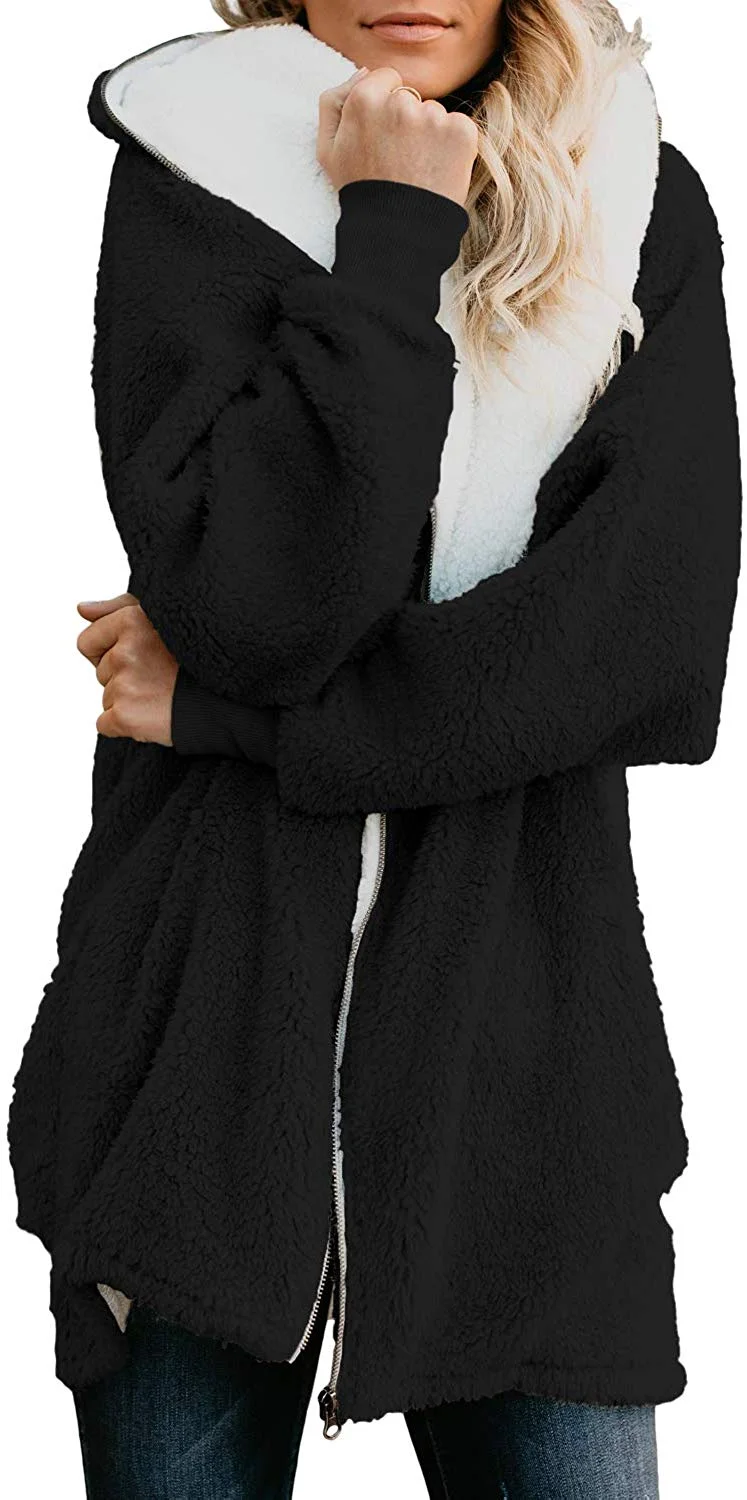 Wool Coats Lapel Plush Jacket Oversized Jacket with Pockets Womens Winter Coats