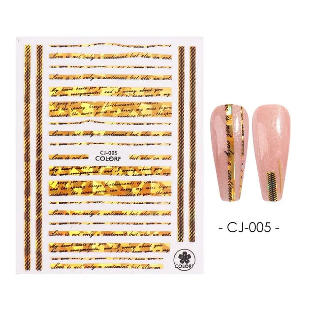 Nail Stickers Back Glue Golden English Alphabet Lines Designs Nail Decal Decoration Tips For Beauty Salons-Nail Inspo