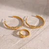 Stylish Rhinestone Twists Golden Ring Earrings