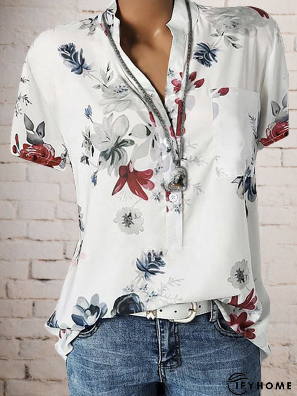 Women Floral Short Sleeve Casual Summer Blouse | IFYHOME