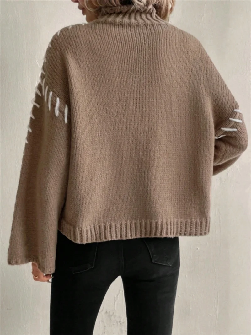 Athvotar Athvotar Casual Loose Knitted Sweater 2025 New High-Necked Color Design For Women