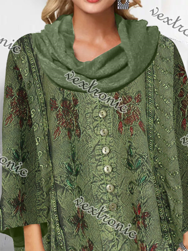 Women's Scoop Neck 3/4 Sleeve Floral Printed Tops