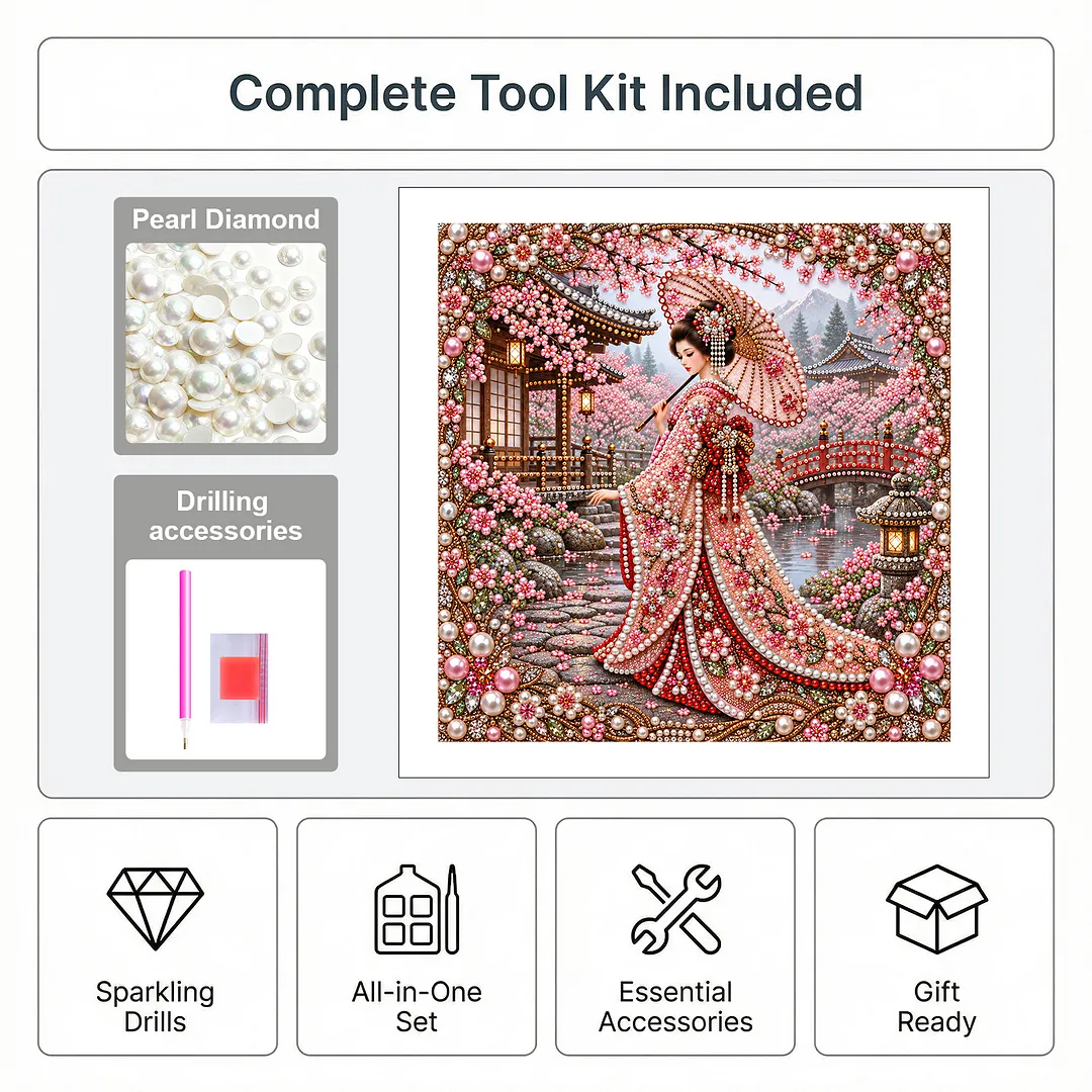 Special Shaped Diamond Painting Kit Geisha Cherry Blossom 40x40cm