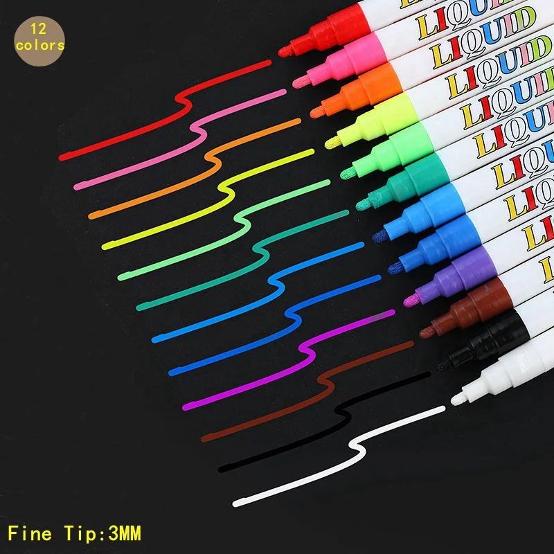 12 Color/set Liquid Erasable Chalk Markers Pen Bright Neon Pens For Glass Windows Blackboard Markers Teaching Tools Office