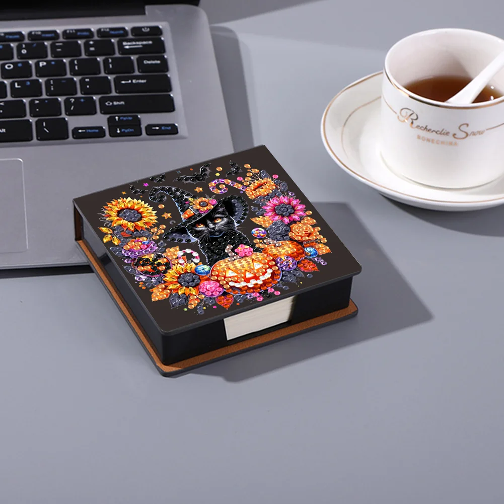 5D DIY PU Diamond Art Note Box with 160 Sheets Paper Mosaic Kit (Halloween)