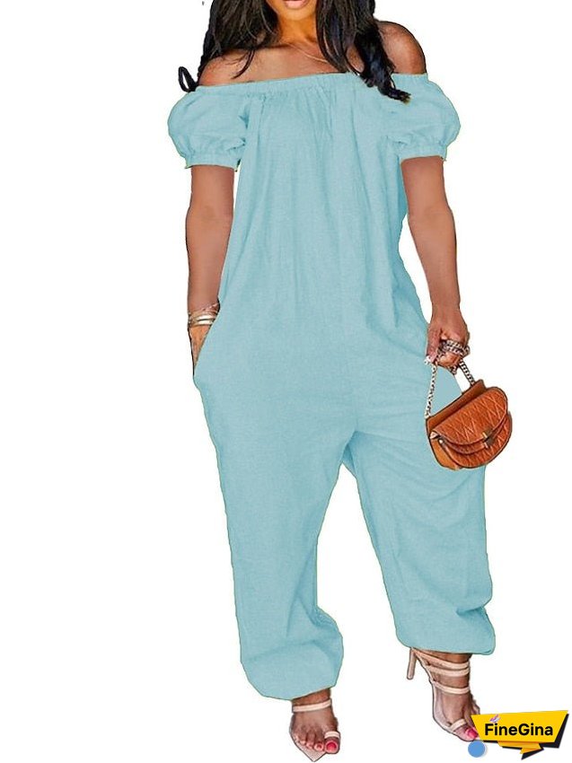 Women's Jumpsuit Solid Color Casual Regular Fit Sleeveless Green White Black Summer / Plus Size