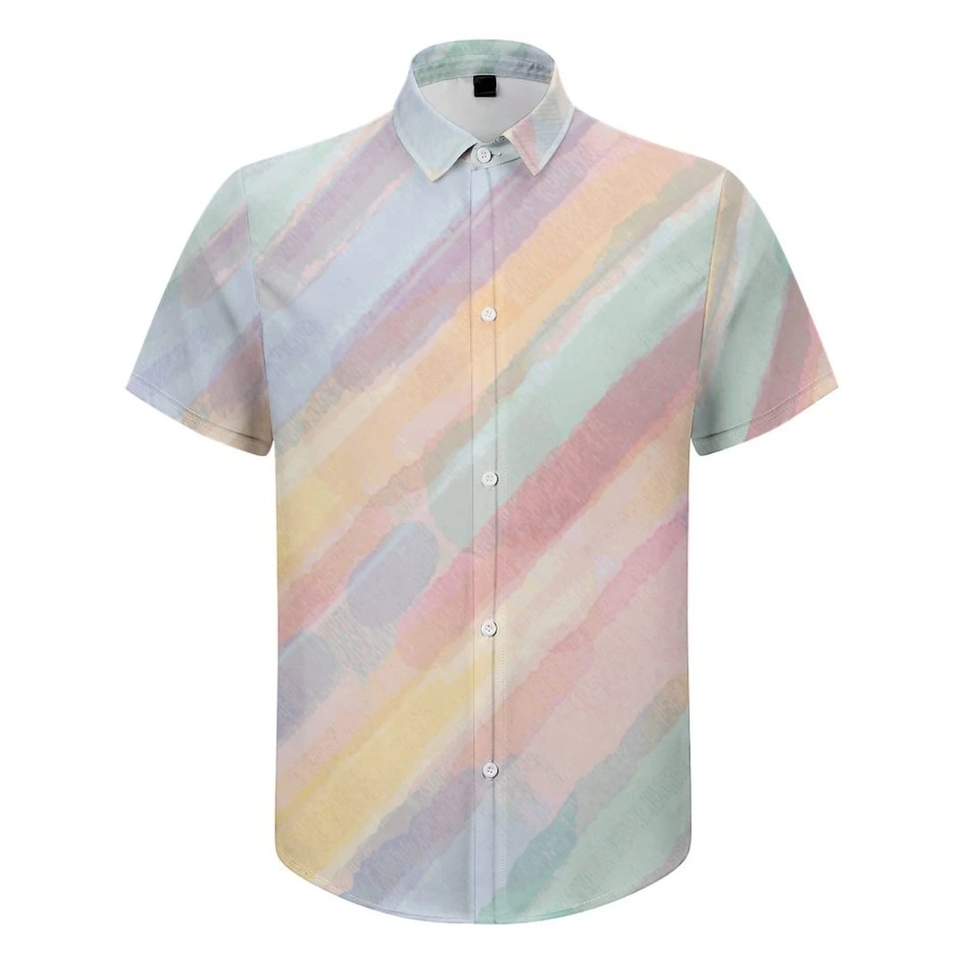 Colorful Watercolor Short Sleeve Shirt Mens Hawaiian Shirts Summer 3D Print Casual Button Down Graphic Aloha T-Shirts