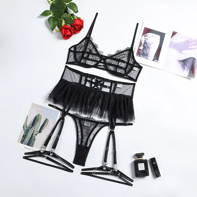 MIRABELLE Delicate Lingerie Sexy Underwear Transparent Lace Exotic Sets Luxury Hot Erotic Outfit Sex Suit Short Skin Care Kits