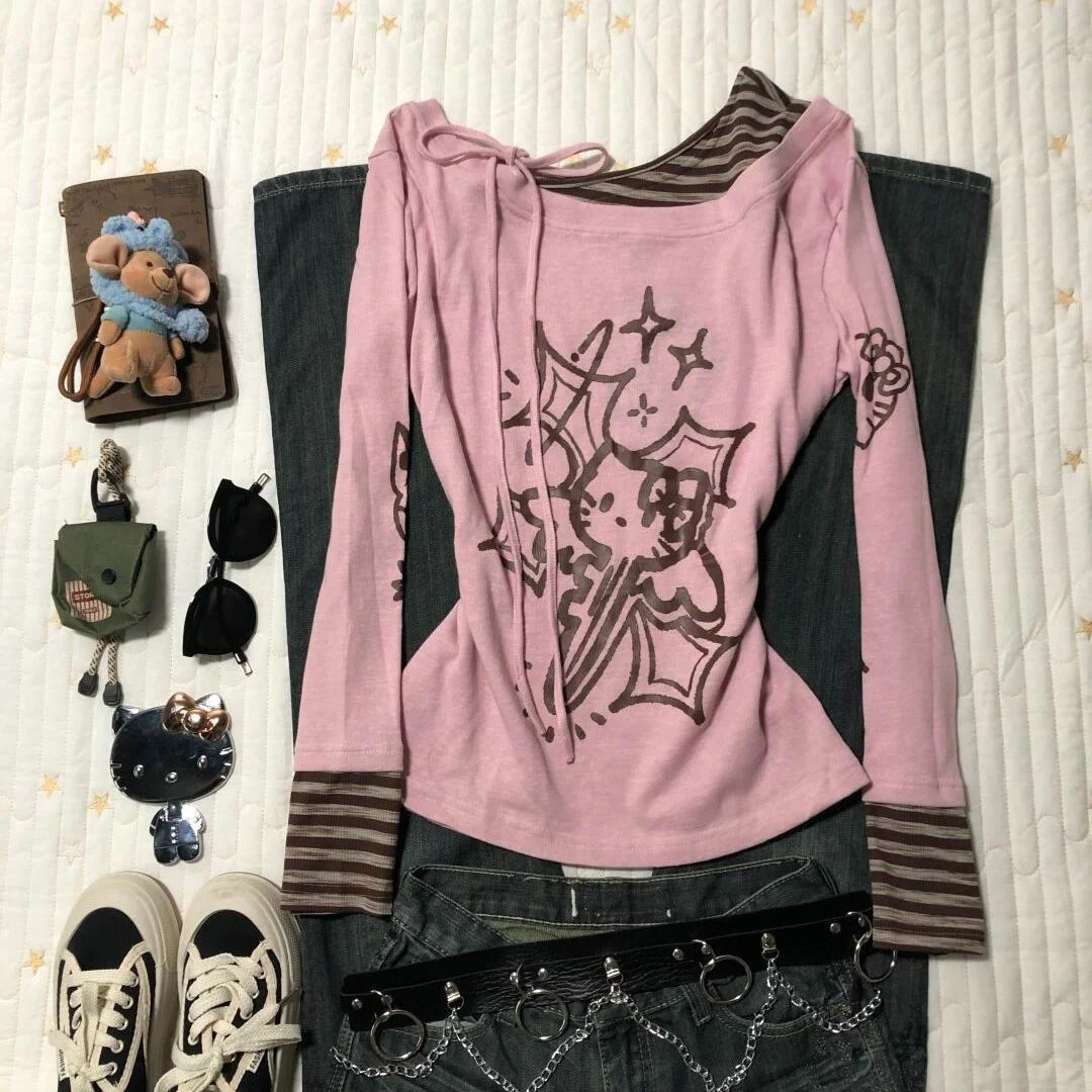 Sdrawing Sdrawing Digital Print T-Shirt Girl Y2K New Slimming Hottie Short-Sleeved Bottom Shirt