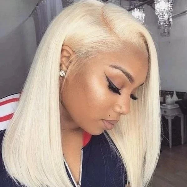 ELCNEPAL® | Blonde Bob Wig Brazilian Straight Remy High-Density Hair Lace Front Wigs For Women ELCNEPAL