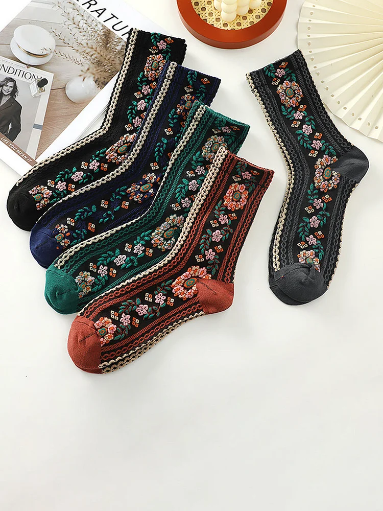 5 Pairs Jaccquard Women Casual Warm Socks