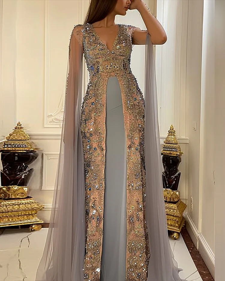 Women's Long Sleeve Mesh Sequin Dress