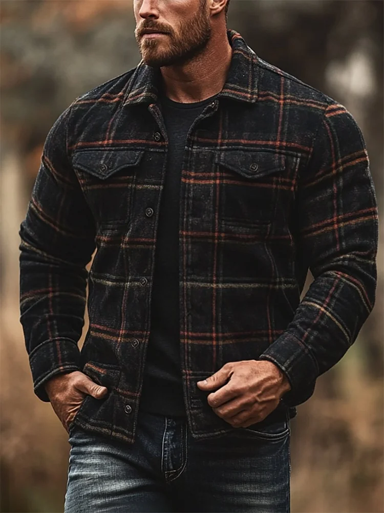 Men's Casual Plaid Long Sleeve Jacket