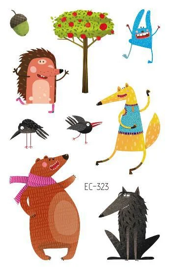 24 kinds Cartoon Animals Temporary Tattoo Stickers for Kids Lion Tiger Giraffe Elephant Fox Hedgehog Turtle tatouage temporaire