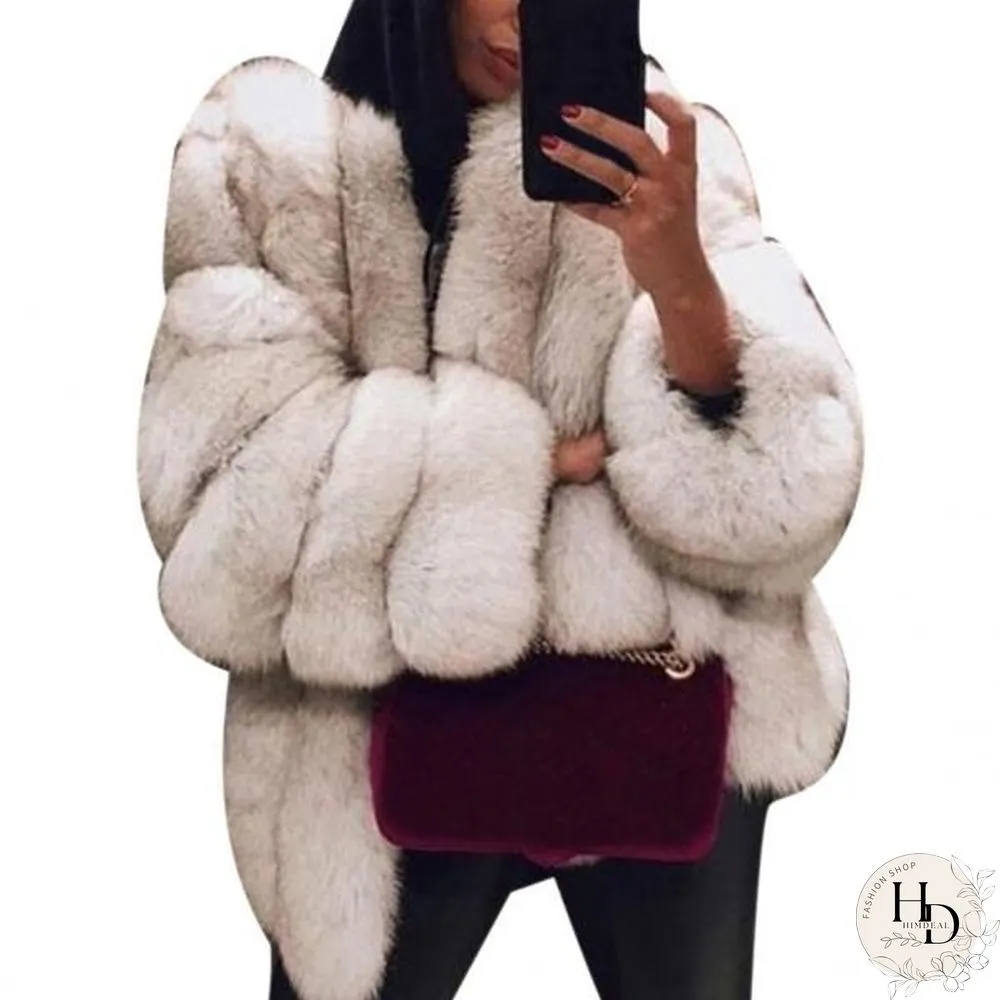 Fashion Winter Solid Color Thicken Faux Fur Coat Women Loose Warm Long Sleeve Jacket(SIZE:S-XXXXXL)