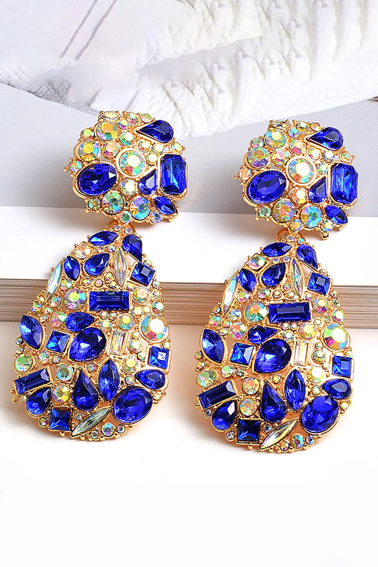 Banquet Colorful Rhinestone Double Layered Oval Earrings