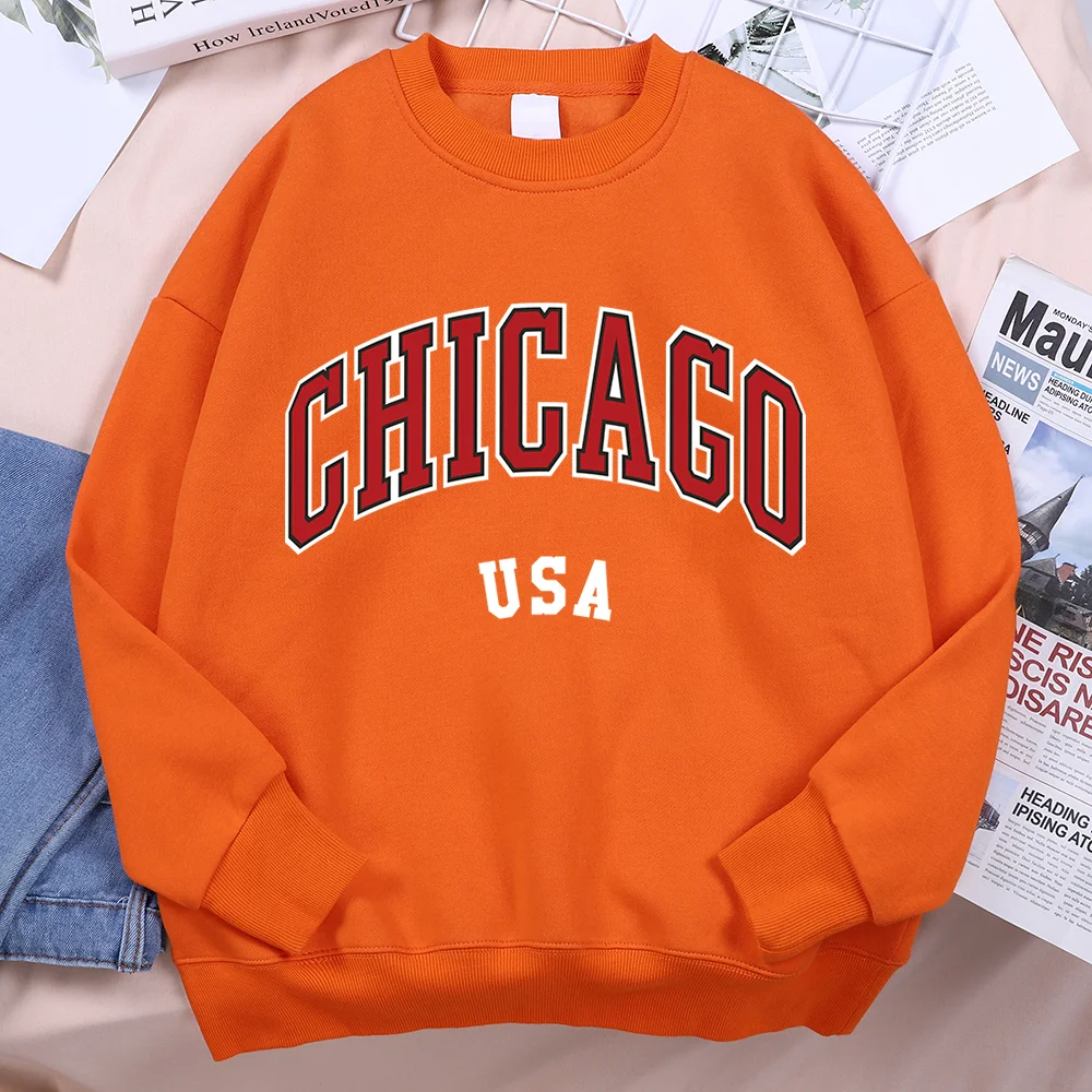 Unisex Chicago Usa Classic City Graphic Printed Casual Pullover Sweatshirt