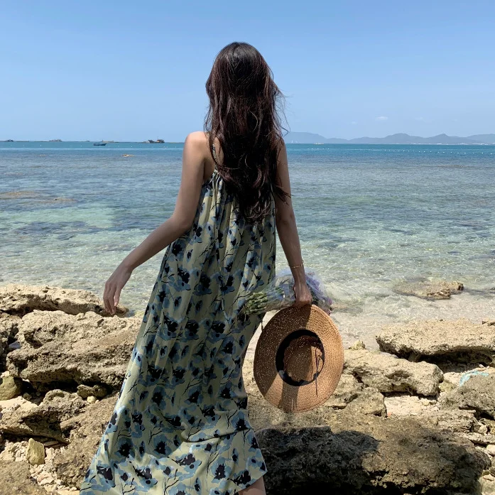 Churchf Churchf French Dress Female Spring And Summer Loose Design Sense Small Green Condole Skirt Seaside Vacation Long