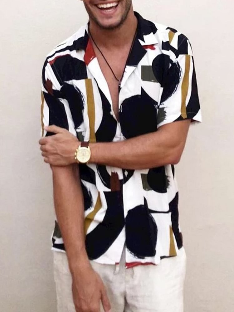 Men's Lapel Print Short Sleeve Shirt