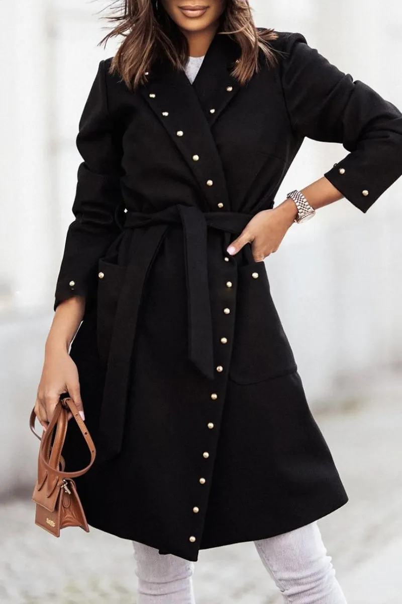 Elegant Solid Rivets Pocket Buttons Turn-back Collar Outerwear