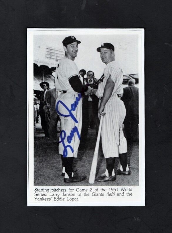 1951 LARRY JANSEN-NY GIANTS AUTOGRAPHED WORLD SERIES Photo Poster painting-(d.2009)