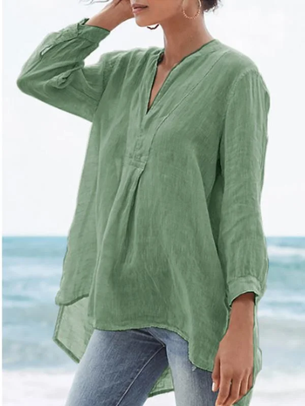 Women's thin cotton and linen 9-point sleeve shirt