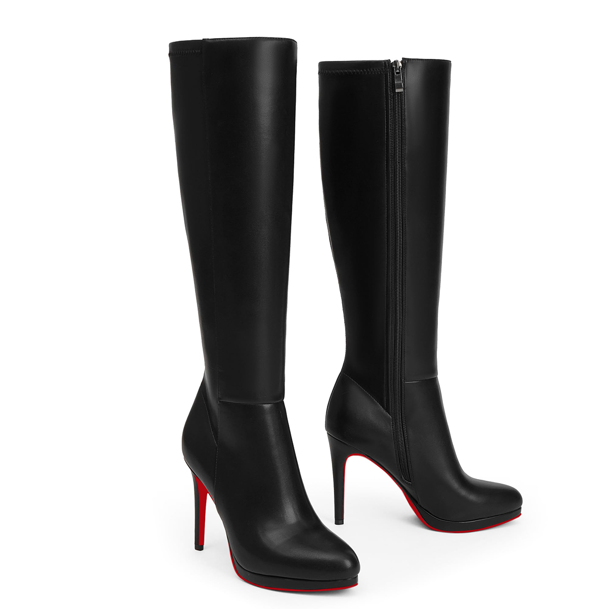 105mm/4.1 Inch Fashion Knee High Boots Platform Heel Boots Red Bottoms Shoes-vocosishoes