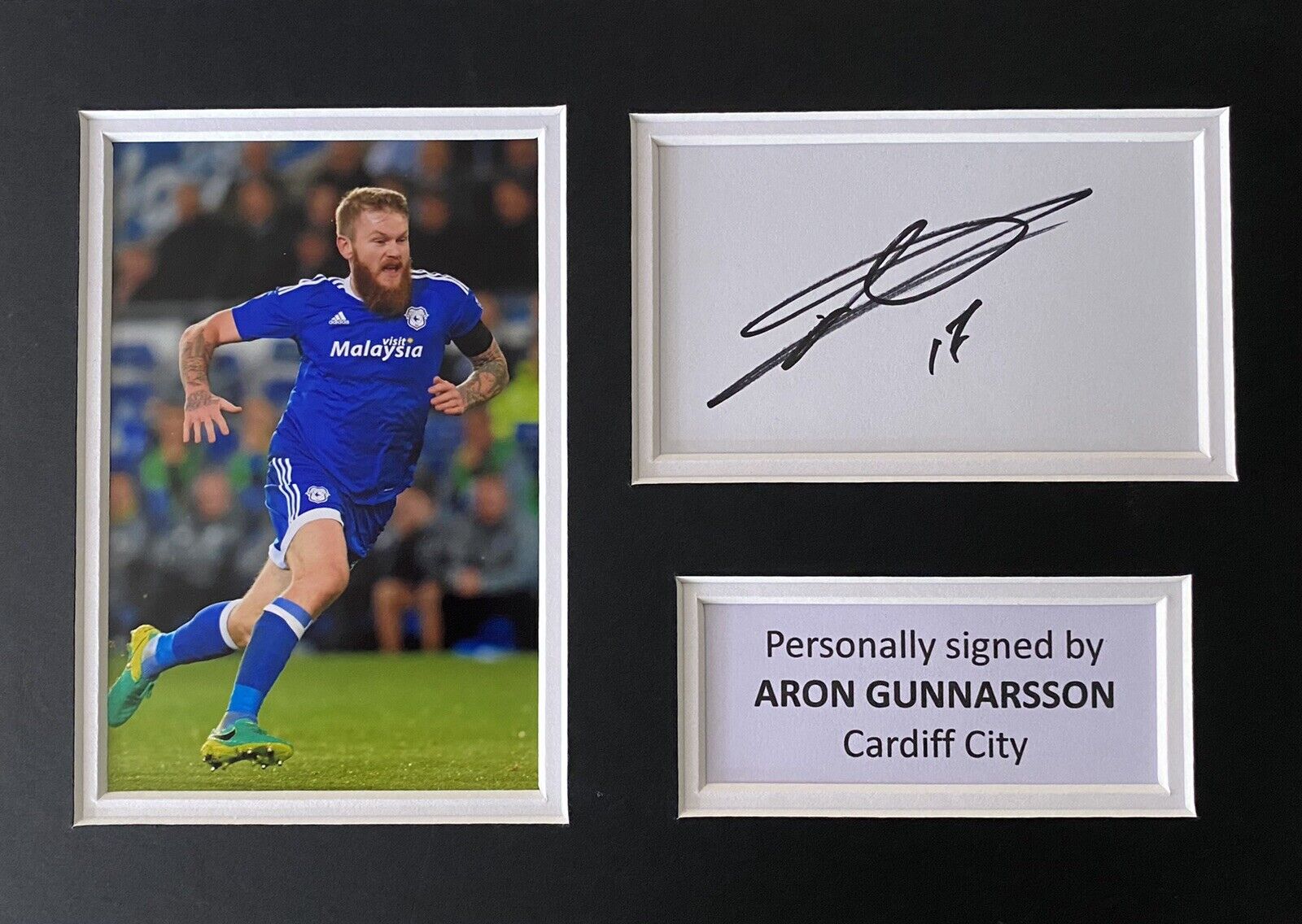 Aron Gunnarsson Hand Signed White Card In A4 Cardiff City Mount Display