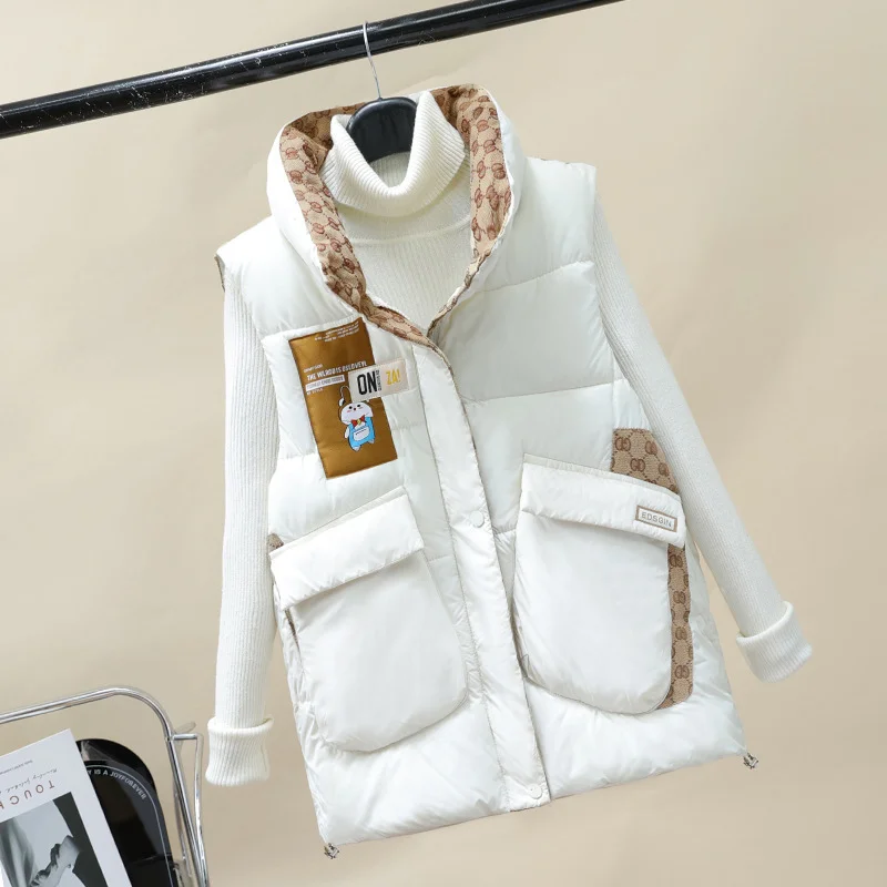 Woherb Black Down Cotton Vest Female Wear 2024 Autumn / Winter New Coat Korean Version Loose Casual Fashion Western Style Vest-Outfit Ideas