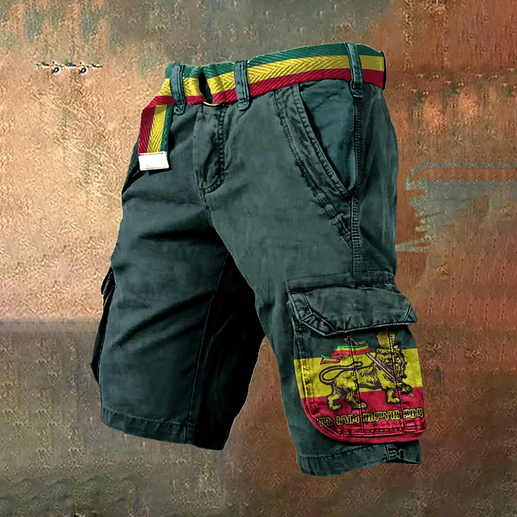 Comstylish Men's Reggae Lion of Judah Art Cargo Shorts