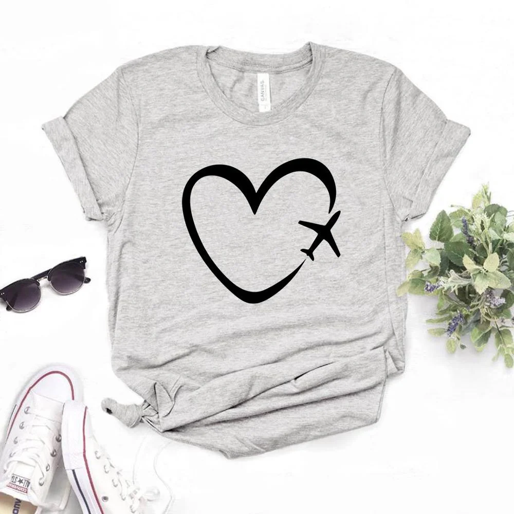Travel plane heart love Print Women tshirt Cotton Casual Funny t shirt Gift Lady Yong Girl Top Tee 6 Color A-1121
