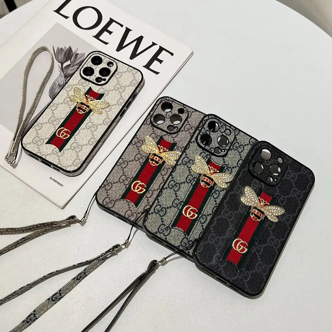 Gucci Bee Diamond Ophidia GG Leather New Apple iPhone Case