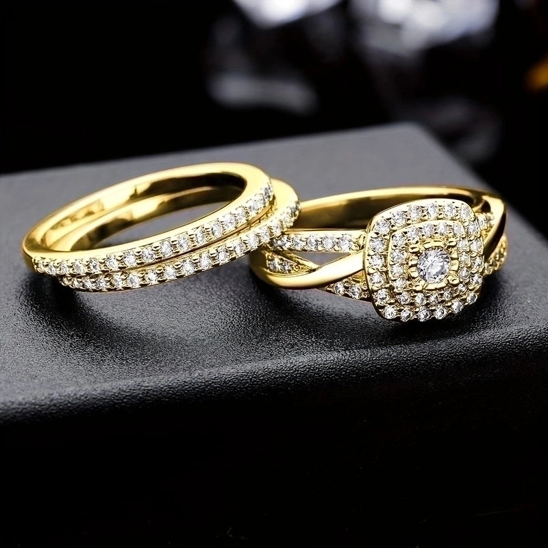 Elegant Square Copper Plating Inlay Zircon White Gold Plated Gold Plated Rings
