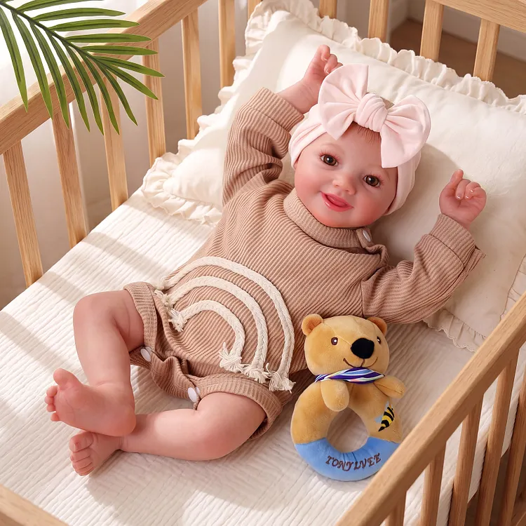 Babeside Sweet Smile Sunny 17" Full Body Silicone Reborn Baby Doll Girl in Brown Knit Outfit