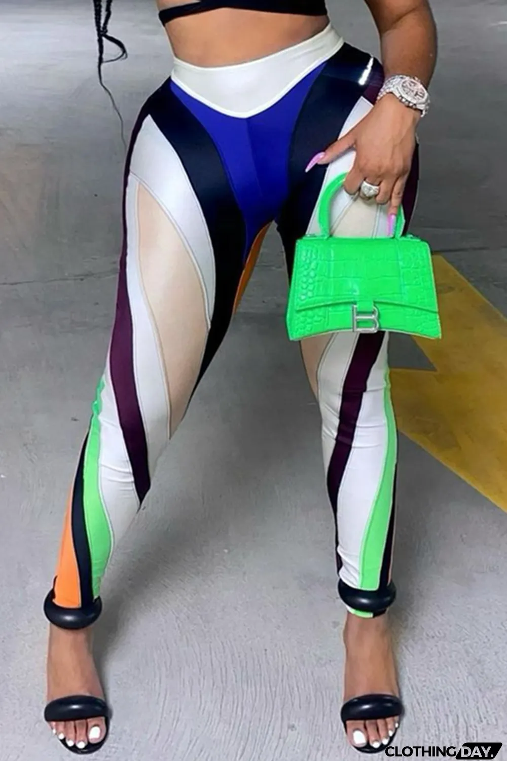 Multicolor Casual Sportswear Print Basic Skinny High Waist Pencil Trousers