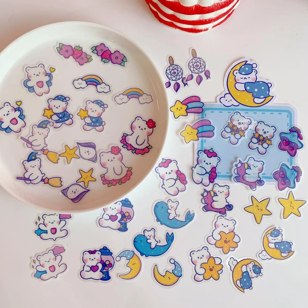 W&G Korean Kawaii Cute Bear Series Stickers Hand Account Diy Decoration Scrapbooking Paper Creative Wall Sticker