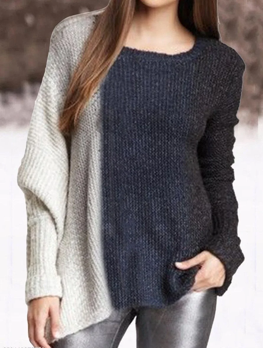Casual Color Matching Crew Neck Long Sleeves Sweater | EGEMISS