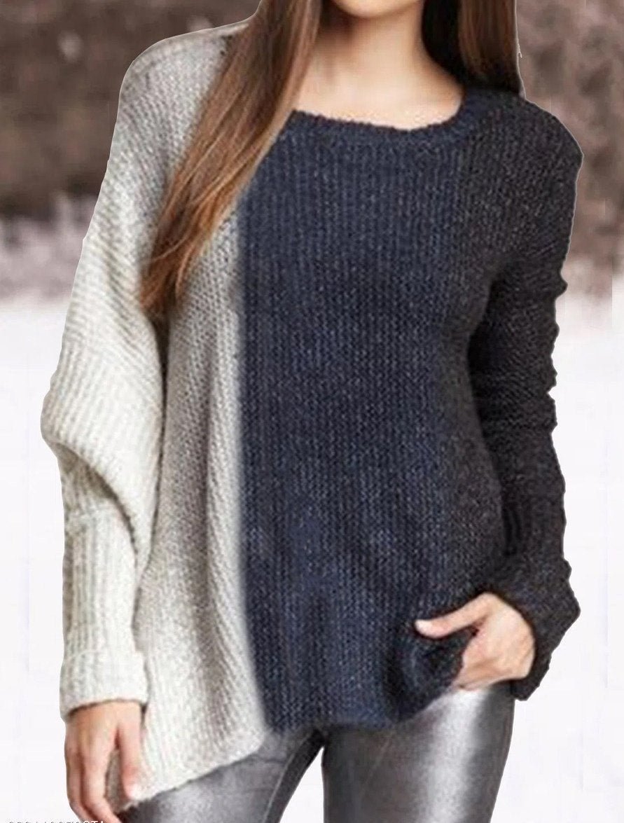 Casual Color Matching Crew Neck Long Sleeves Sweater | EGEMISS