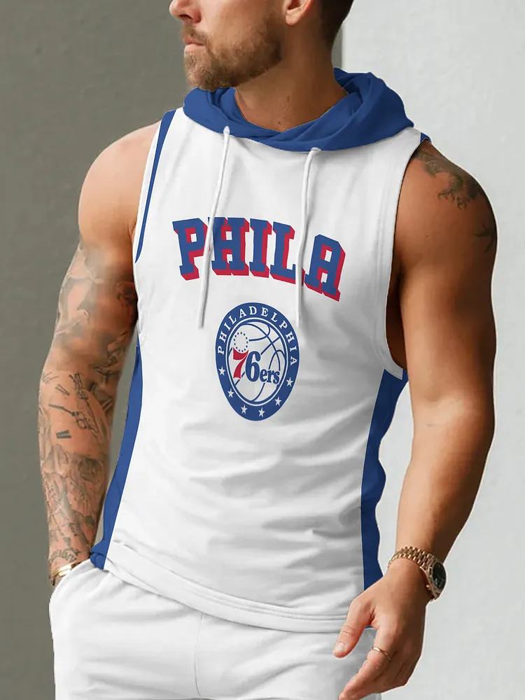 Philadelphia 76ers Men's Casual Comfy Sleeveless Hooded Tank Top