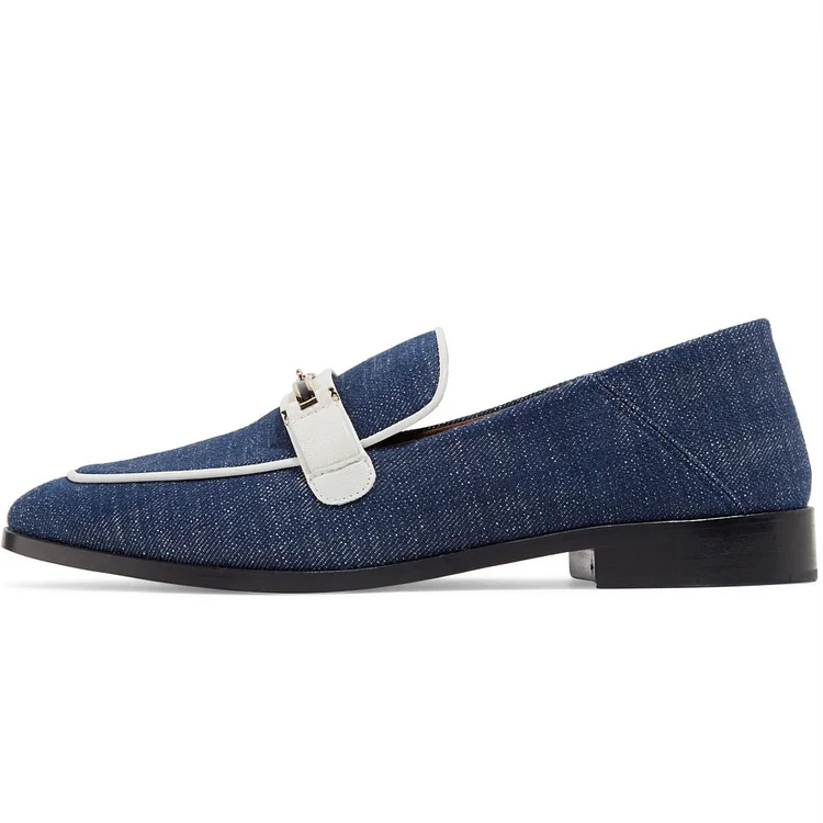 Navy Comfortable Flats Denim Loafers for Women |FSJ Shoes