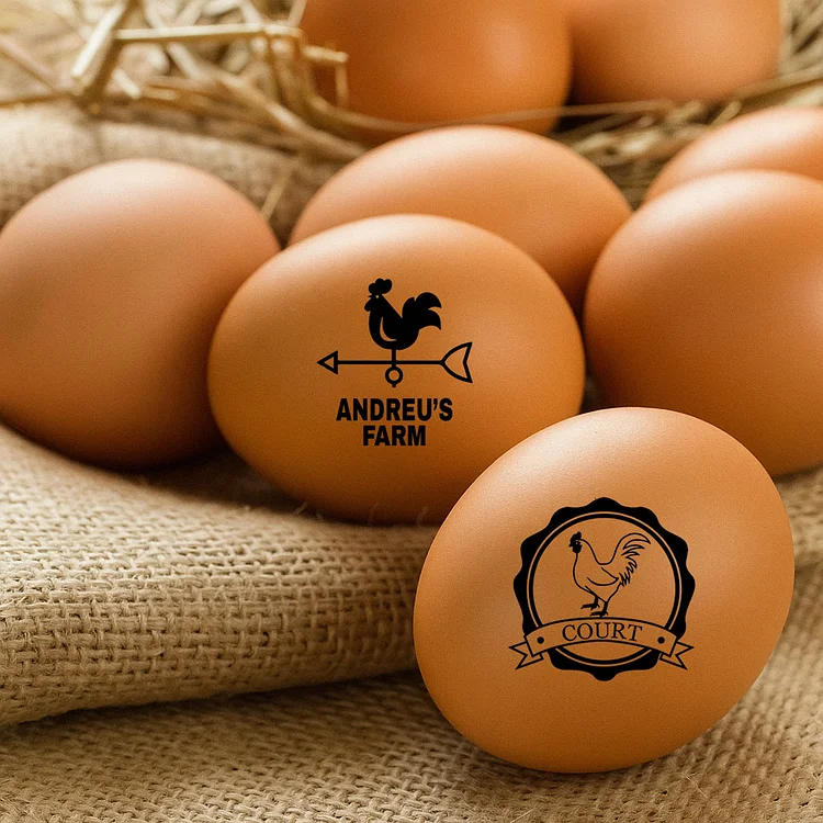 Custom Chicken or Duck Egg Stamp for Farm Branding, Personalized Rubber Stamp with Handle and Ink Pad for Market or Home Eggs