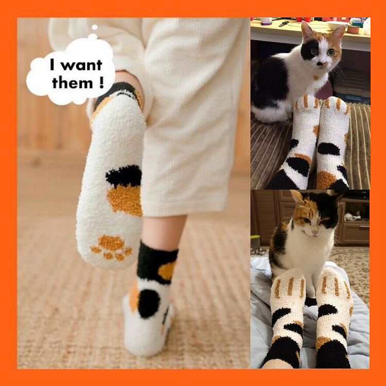 5 Pack Fuzzy Cat Paw Socks (Buy 2 Free Shipping)