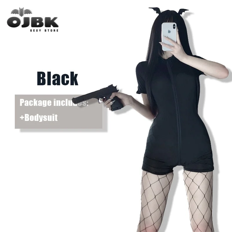 OJBK Store Sexy Two-way Zipper Open Chest Crotch Design Doggy Style Bodysuit Slim Waist Big Ass Butt Outfit For Women 2020 New