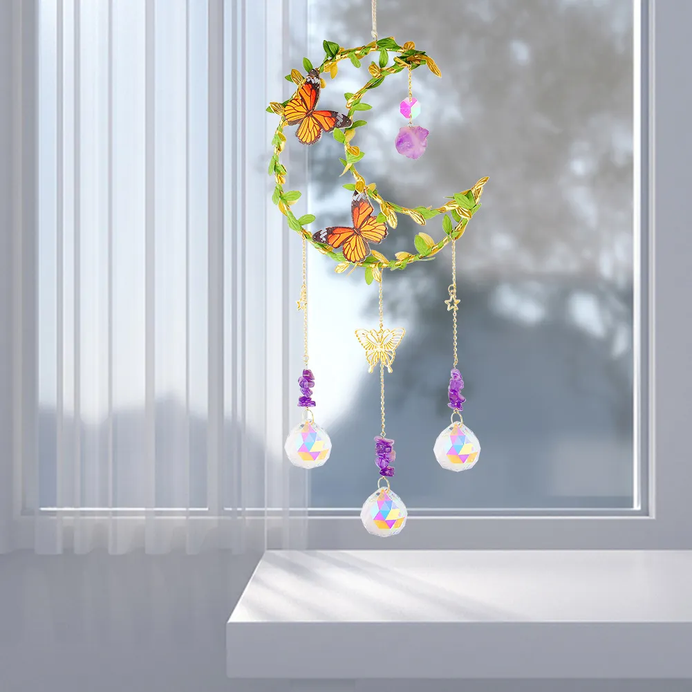 Crystal Wind Chime Prism Catchers Ornament Home Room Garden Decor (Moon 1)